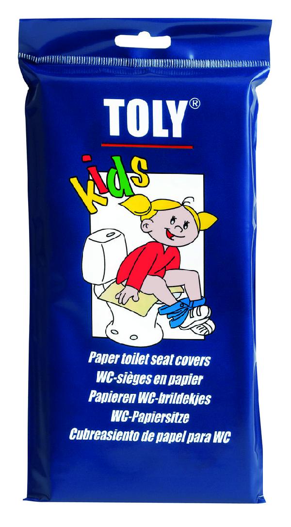 Одноразовые покрытия на унитаз „TOLY“. 30 цветных покрытий в индивидуальной упаковке для детей. 